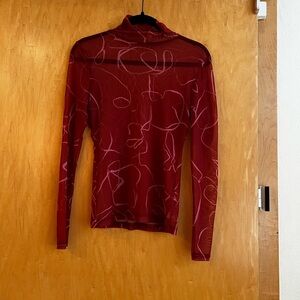 Topshop Burgundy and Pink Swirl sheer turtleneck